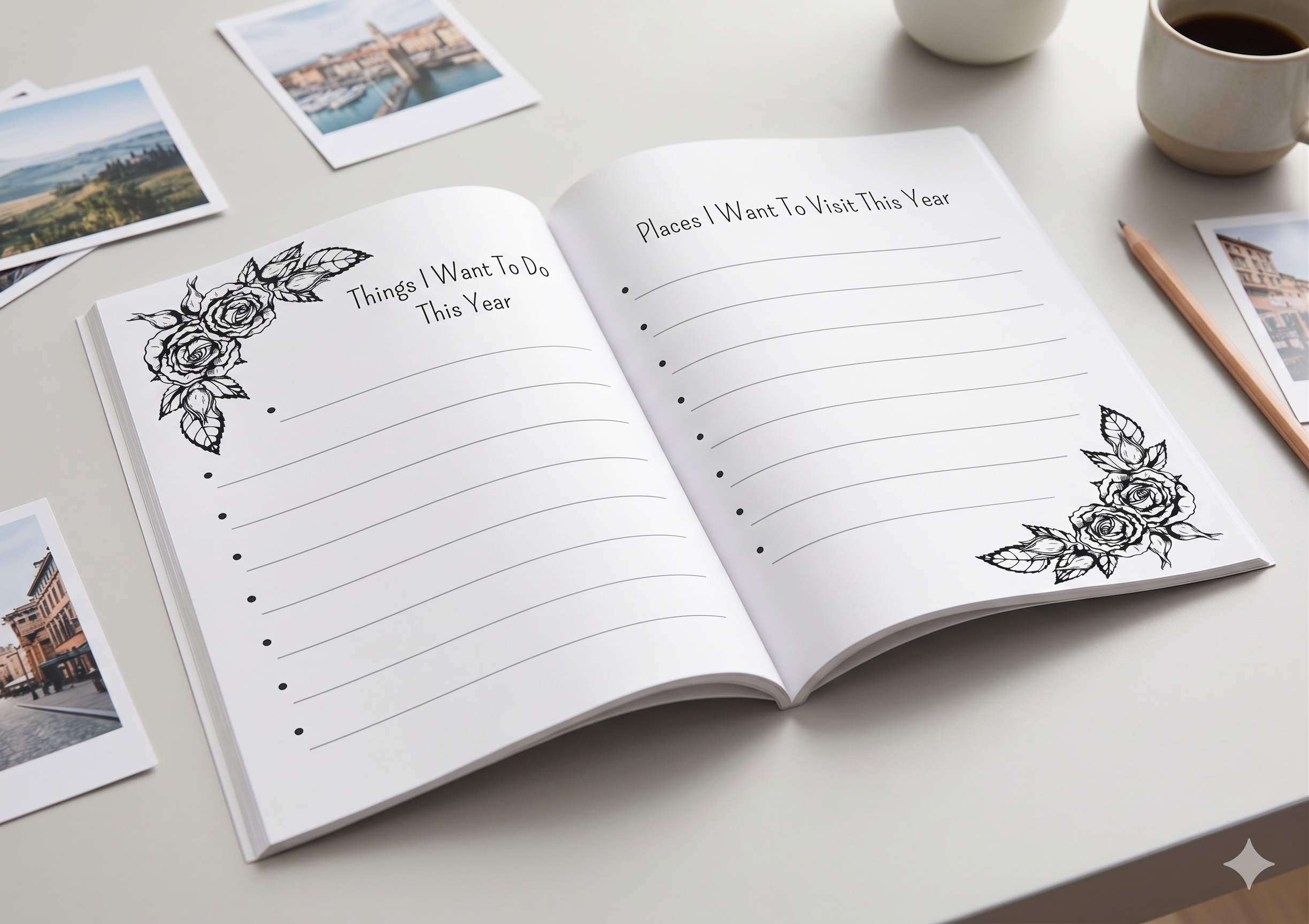 Memory journal page for goals, adventures, and future plans, helping capture dreams, bucket list ideas, and meaningful moments throughout the year