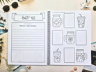 Open pages from the My Travel Journal Youth travel journal featuring a lined daily journal page and a summer drink colouring activity.