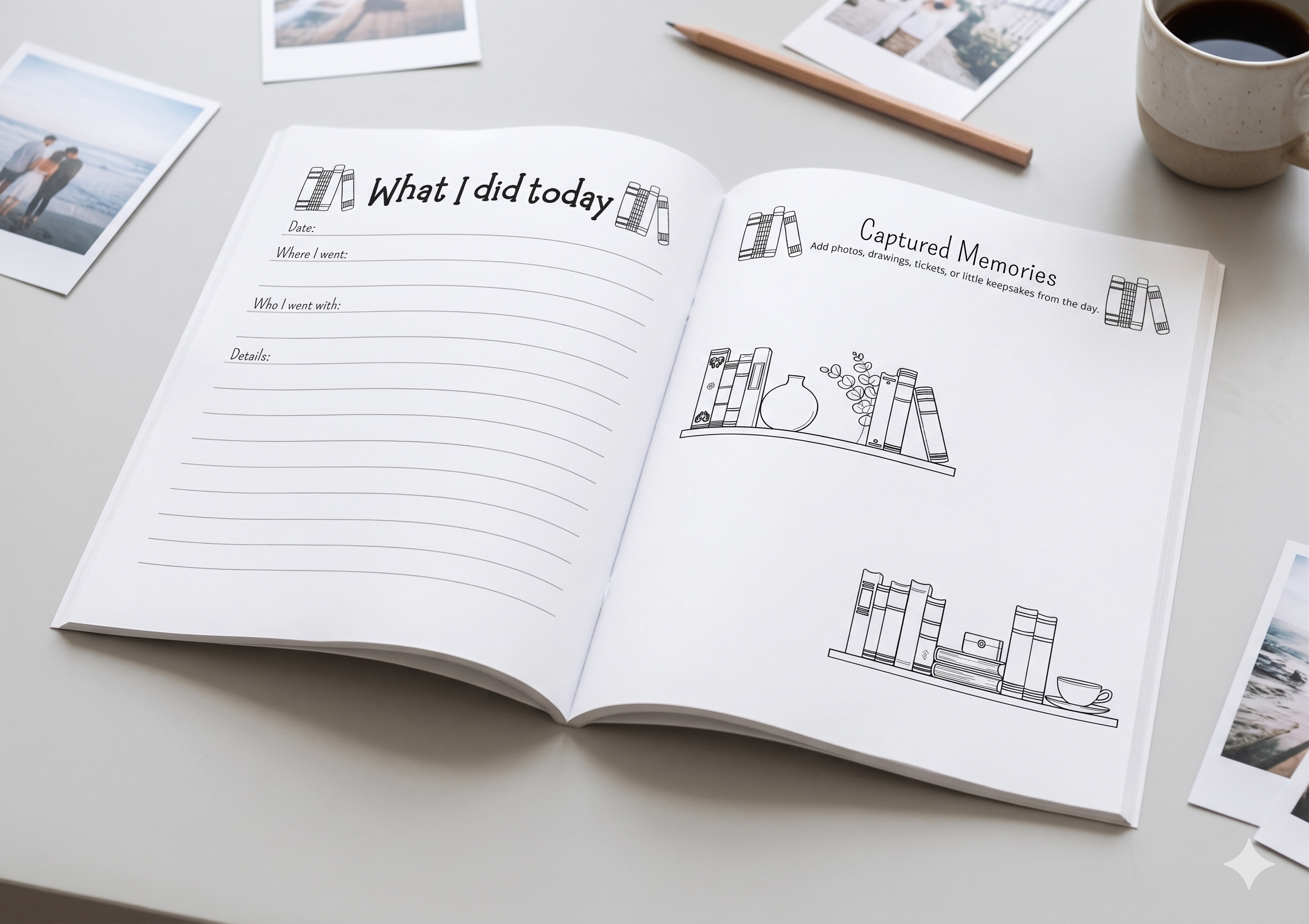 Memory journal page designed for recording everyday moments, photos, and reflections so ordinary days become meaningful memories you can look back on later
