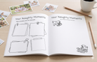 Fun dog memory book pages to capture naughty moments, funny stories and cheeky memories with space for photos and personal notes