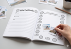 Photo memory journal with daily writing prompts and space for pictures to preserve special moments and everyday memories