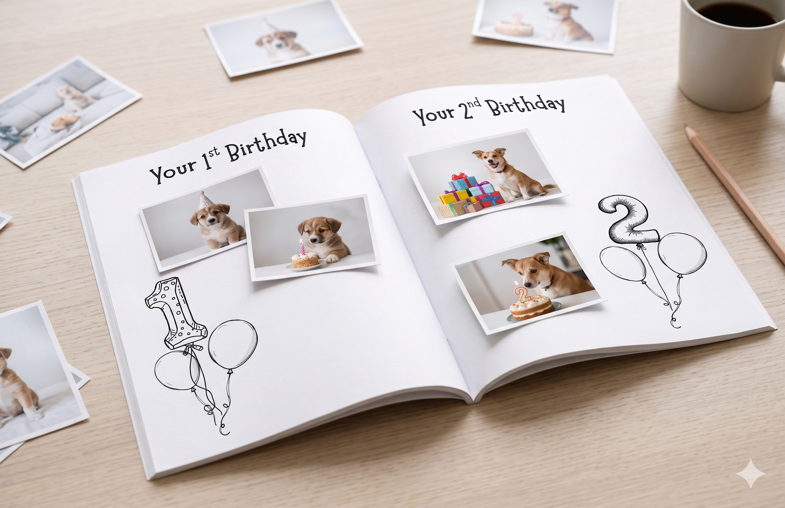 Milestone pages in the dog memory book to capture birthdays, special celebrations and favourite memories as your dog grows through every stage of life