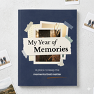 Memory scrapbook journal cover with space for photos and reflections to capture special moments, family memories, and everyday life