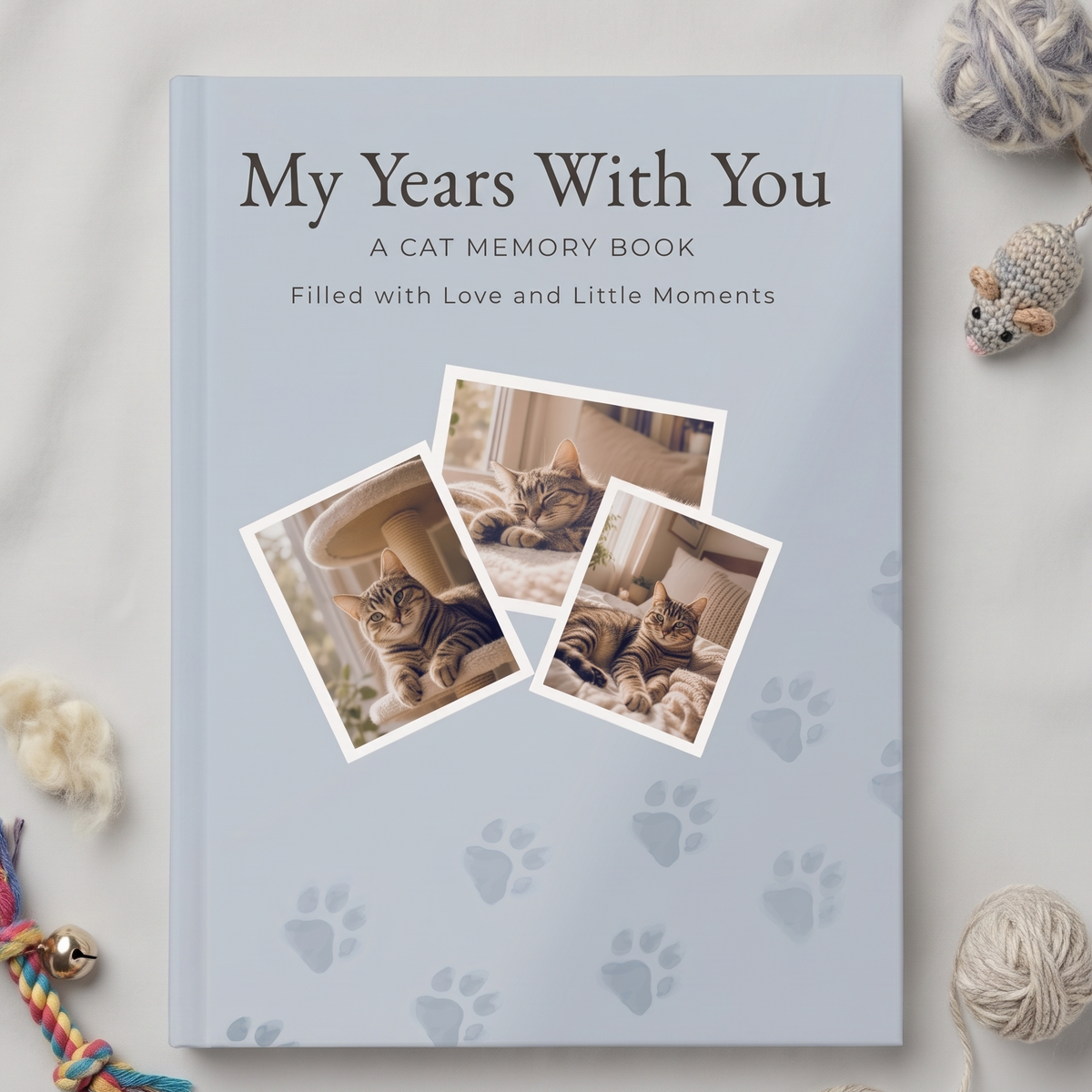 Cat memory book with guided keepsake pages, milestone memories and photo spaces