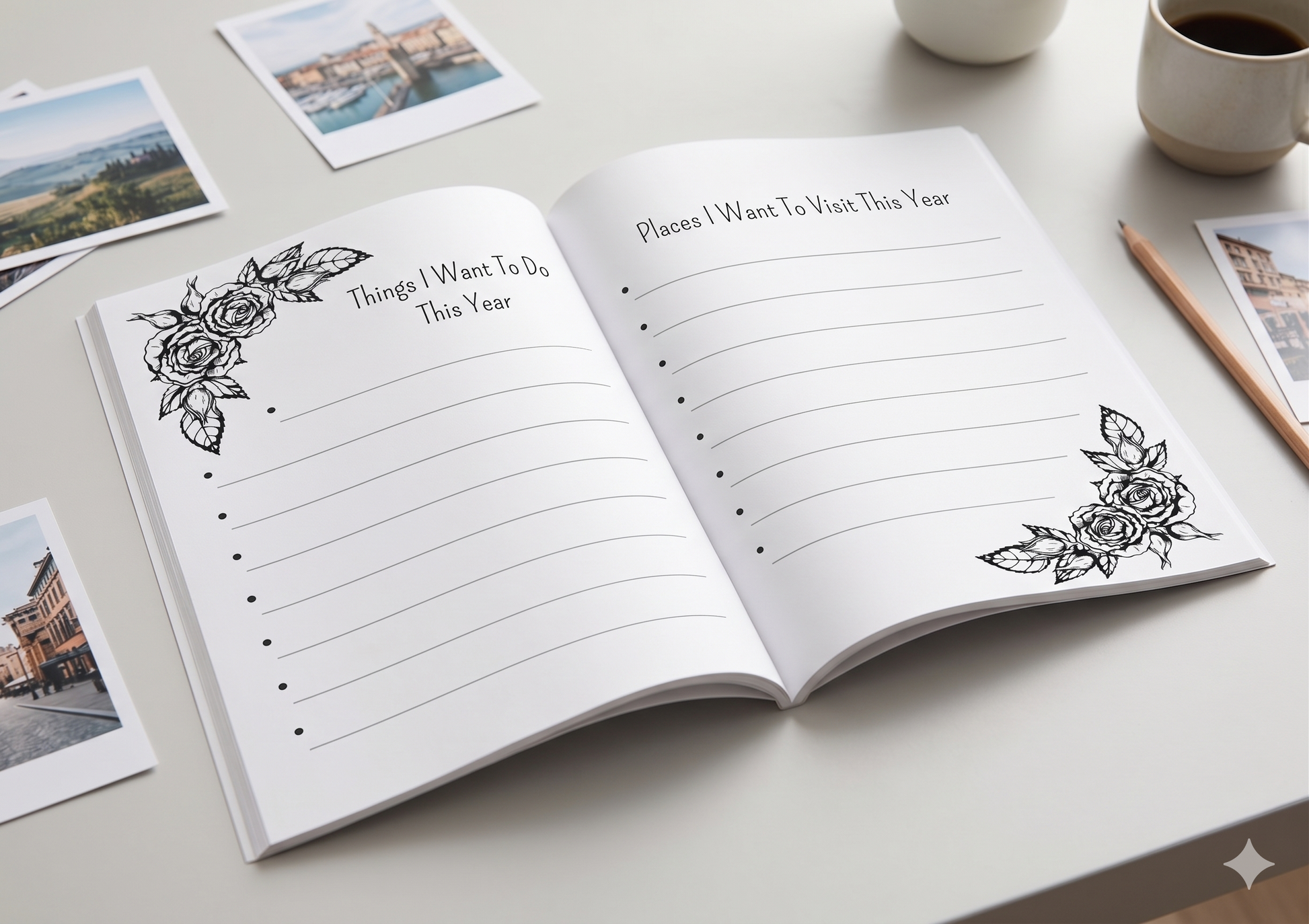 Memory journal page for goals, adventures, and future plans, helping capture dreams, bucket list ideas, and meaningful moments throughout the year