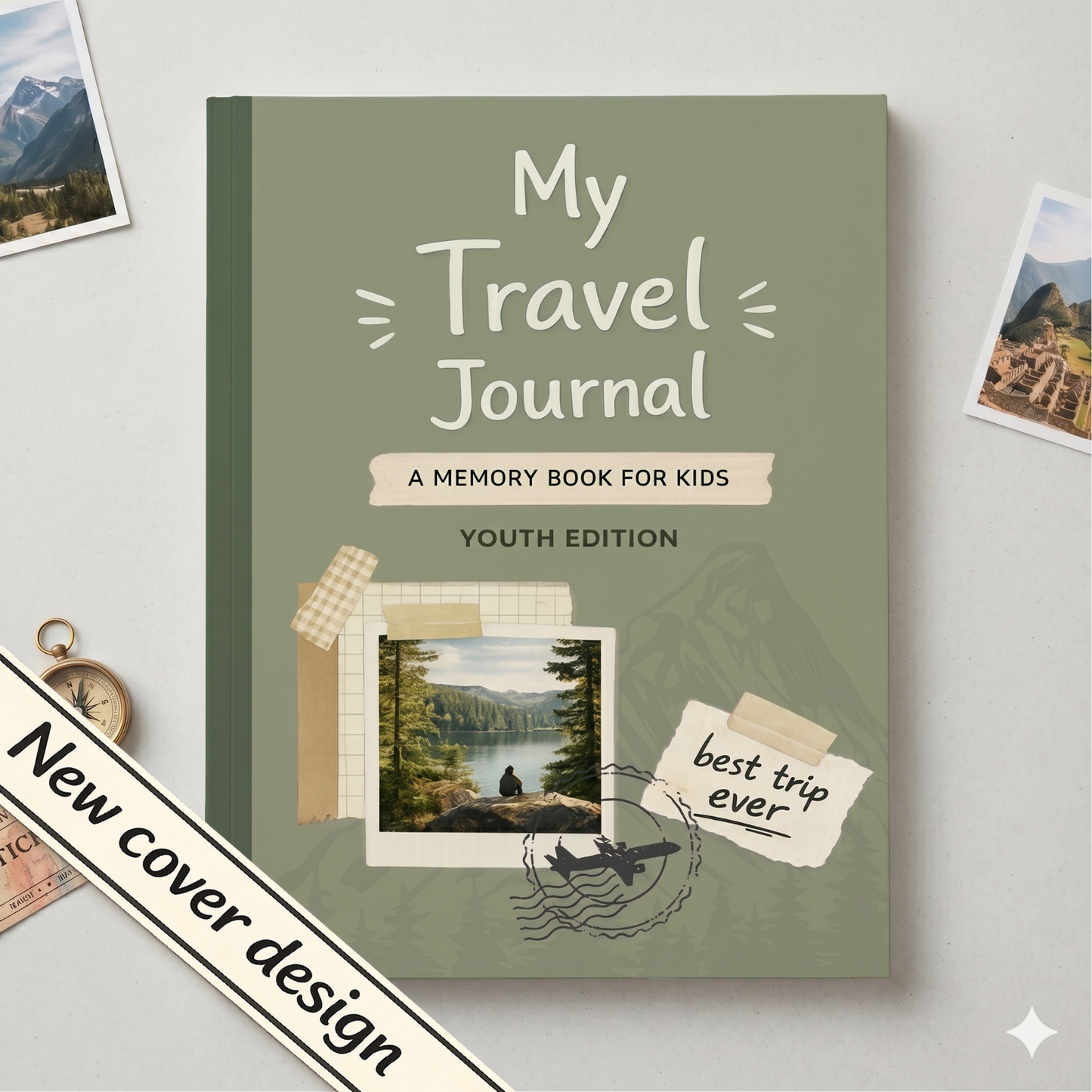 Kids travel journal designed to capture adventures, memories, photos, and reflections with guided prompts and creative activities that make travel feel fun instead of homework